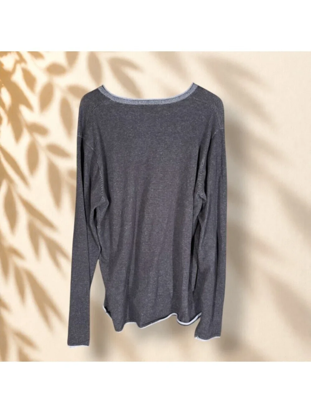 Blue Sweater Pullover Men 2XL Blue Knit V-Neck Long Sleeve Soft Cozy Cotton